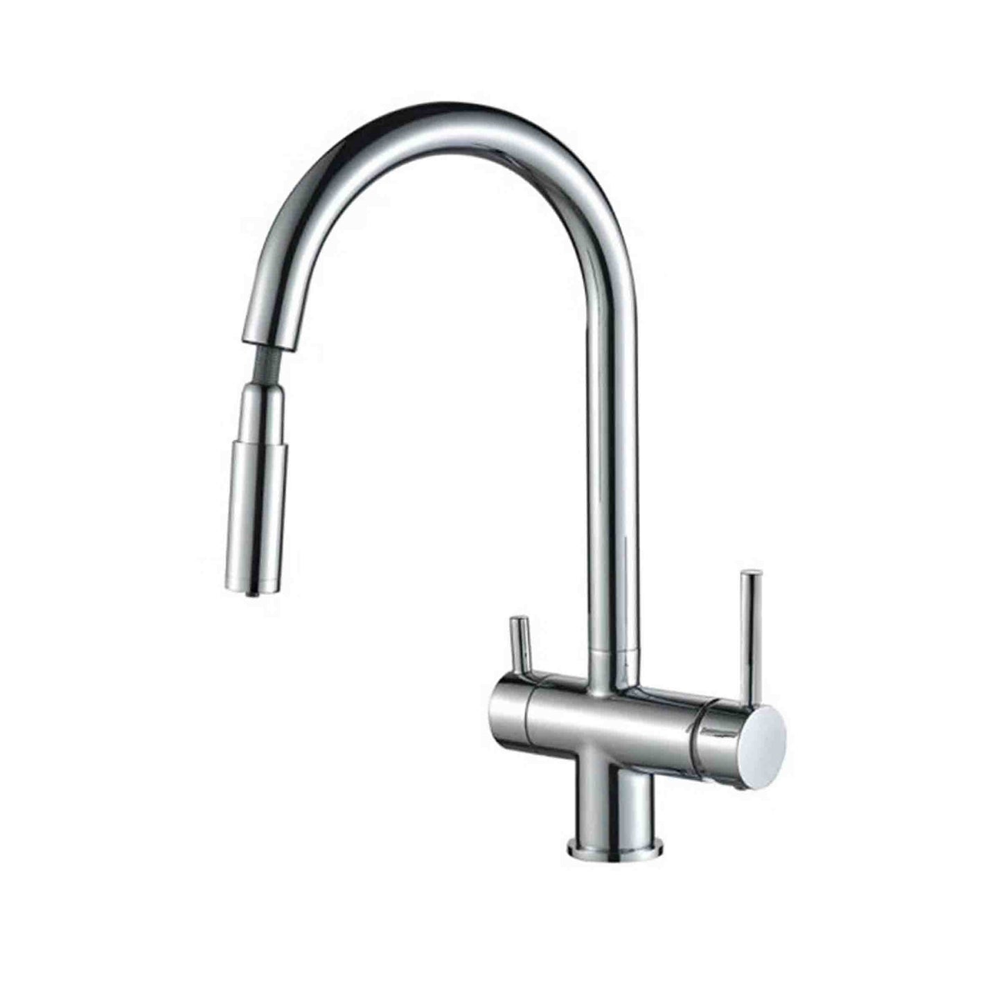 3 Way Mixer Tap Nickel Umbrella Style 360 Rotation + Pull Out Spout